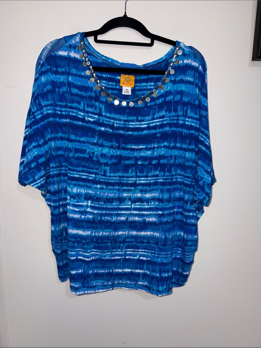 Ruby Rd. Blue Striped Tunic with Mirror Disc Neckline